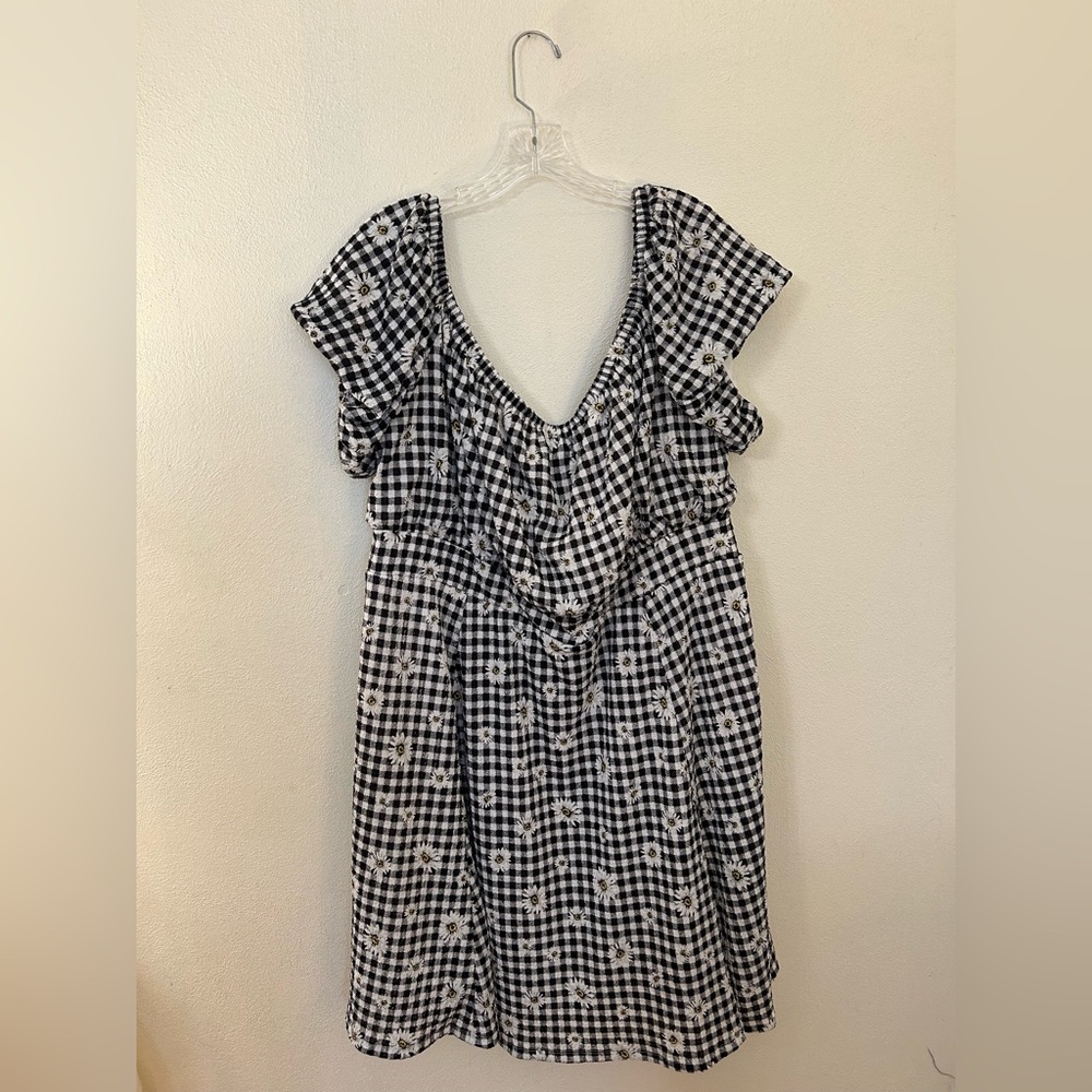 Torrid Floral Black and White Checkered Dress